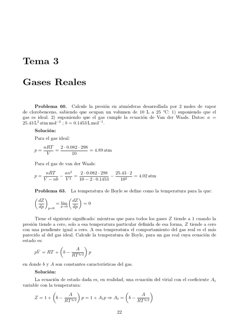 Cálculo de Presión y Temperatura de Boyle en Gases | PDF | Gases ...