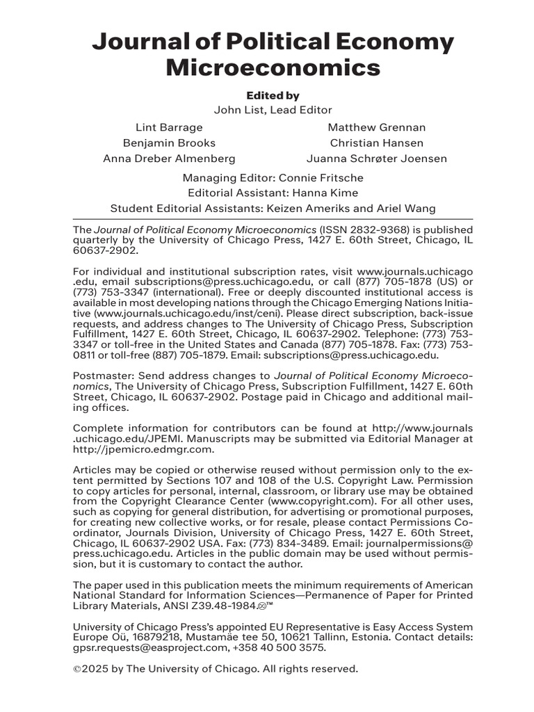 Journal of Political Economy Microeconomics: Edited by | PDF