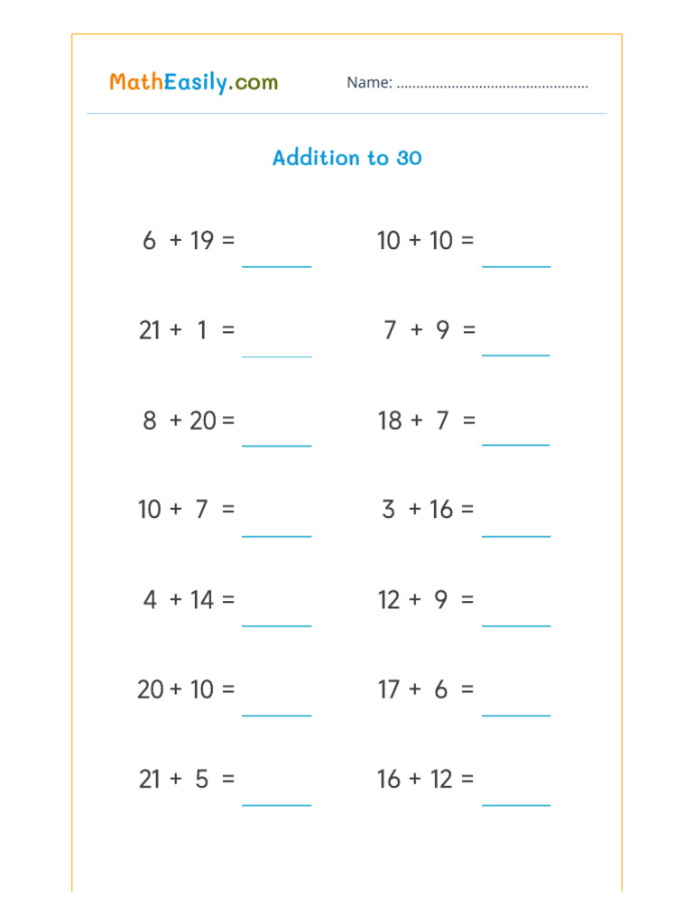 Addition Worksheets Up to 30 | PDF