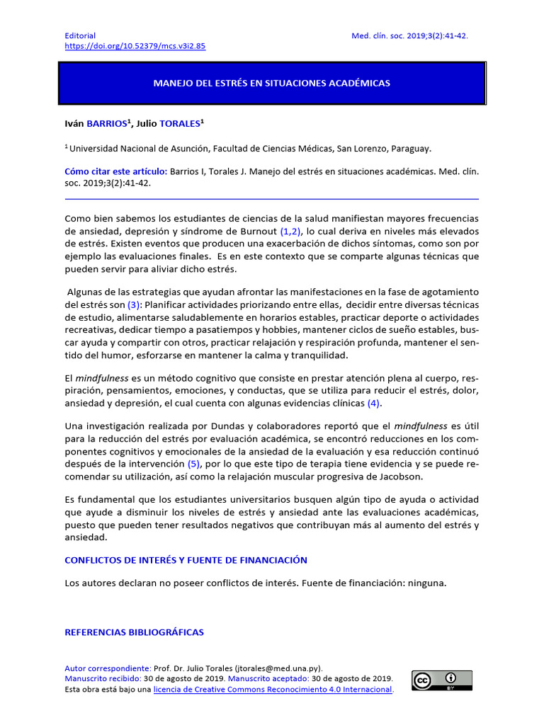 Manejo Del Estrés Estudiantes Medicina | PDF | Sicología | Experiencia ...