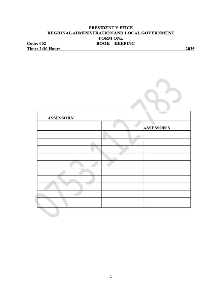 Bookkeeping Exam Paper for Form One | PDF | Debits And Credits ...