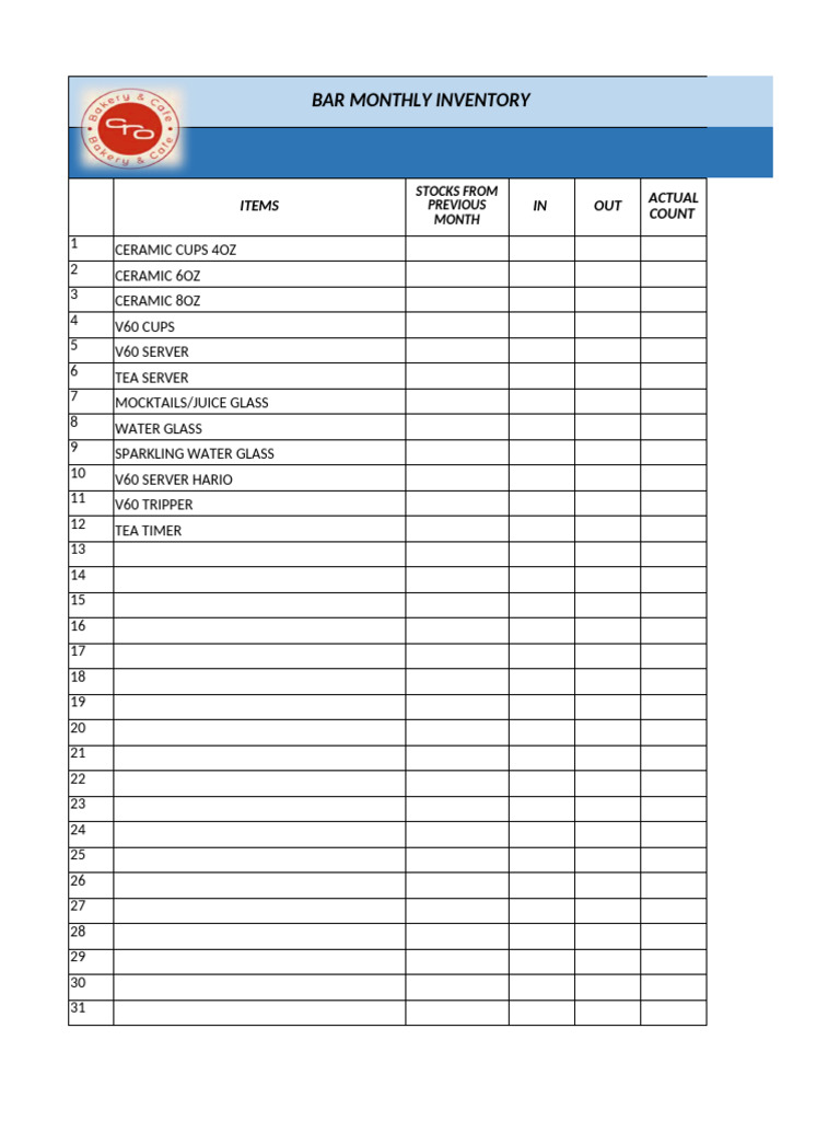 BAR INVENTORY FORM | PDF
