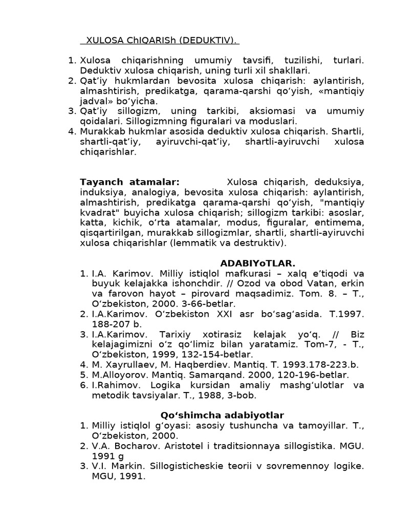 Mantiq Xulosa Chiqarish | PDF