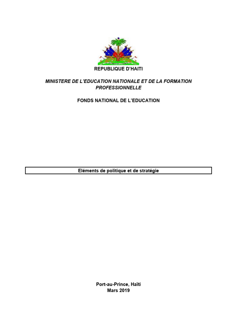 Politique et stratégie du FNE en Haïti | PDF | Enseignement secondaire ...