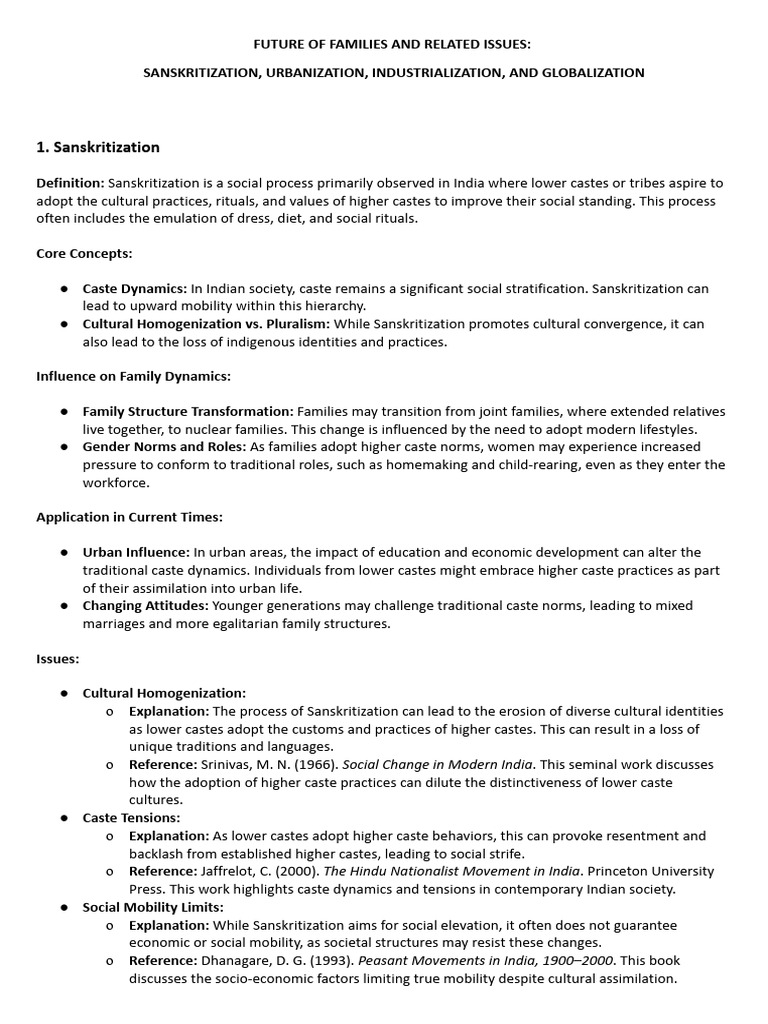 Impact of Sanskritization and Urbanization on Families | PDF | Cost Of ...