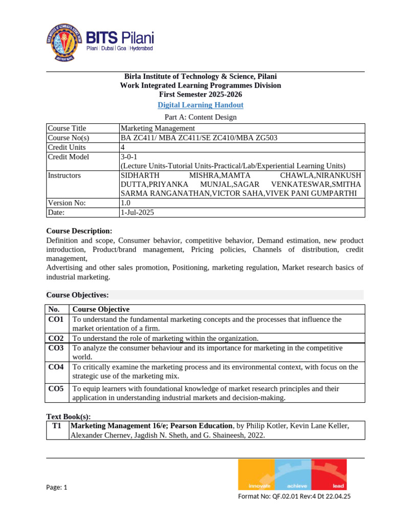 Marketing Management Course Overview | PDF | Marketing | Market ...