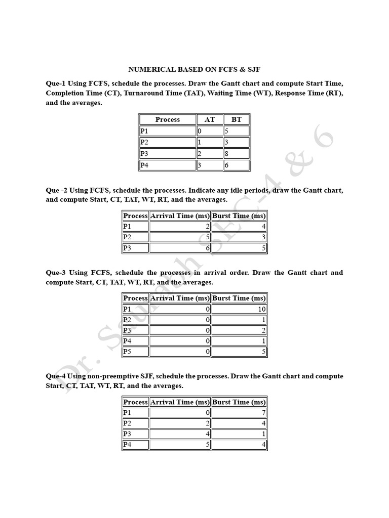 Numerical Problem Based On FCFS and SJF | PDF