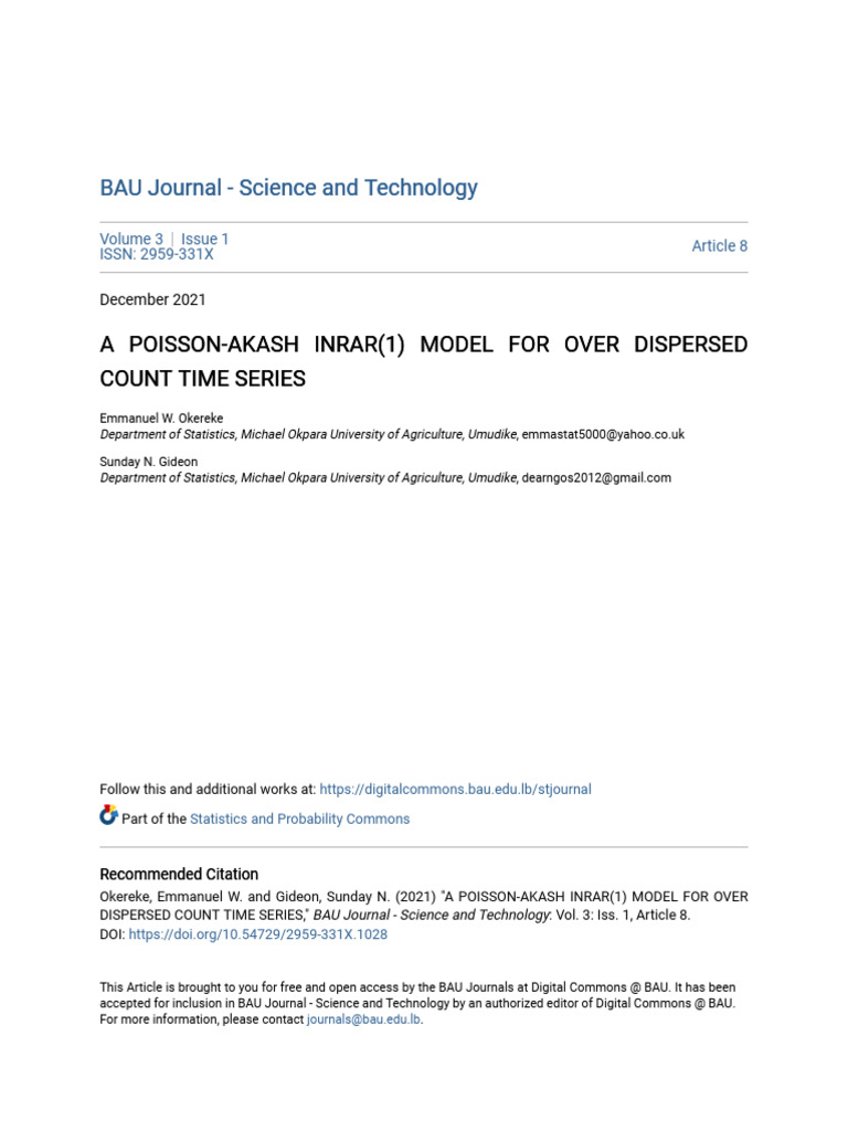 A Poisson-Akash Inrar(1) Model for Over Dispersed Count Time Seri | PDF ...
