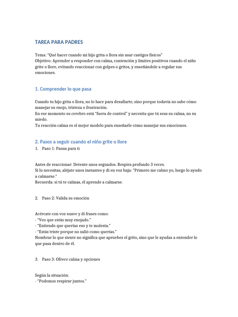 Tarea para Padres Crianza Positiva | PDF | Las emociones | Sicología