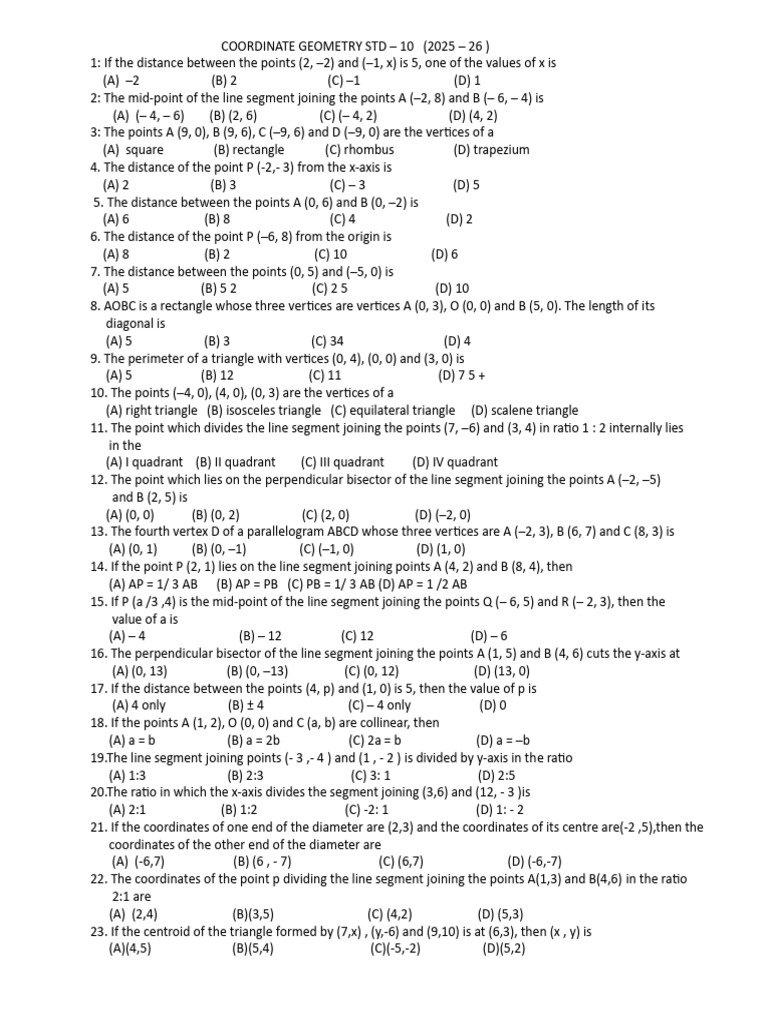 Coordinate Geometry Questions for Grade 10 | PDF | Triangle | Triangle ...