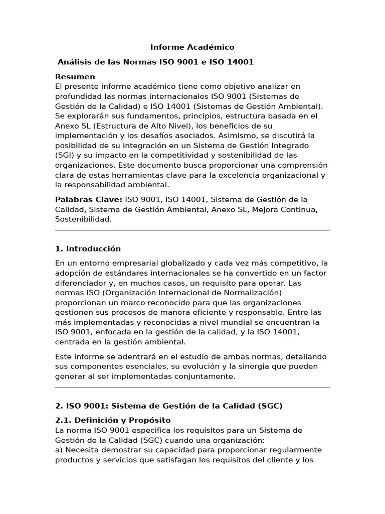 Análisis de Normas ISO 9001 y 14001 | PDF | Gestión de la calidad ...