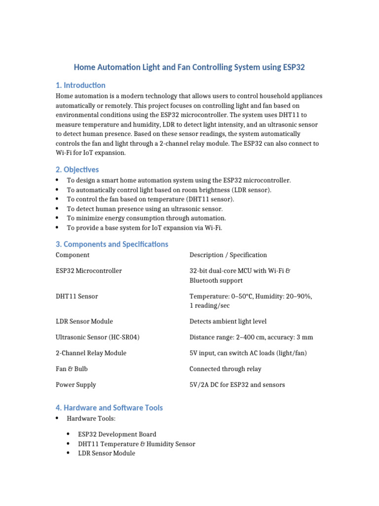 ESP32 Home Automation Project Report | PDF | Microcontroller | Home ...