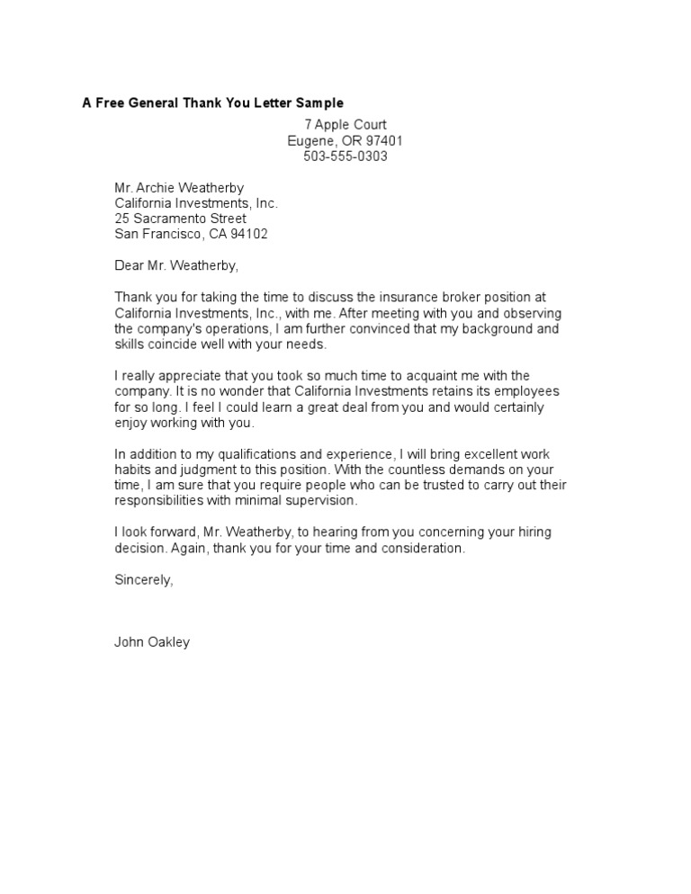 a free general thank you letter sample pdf