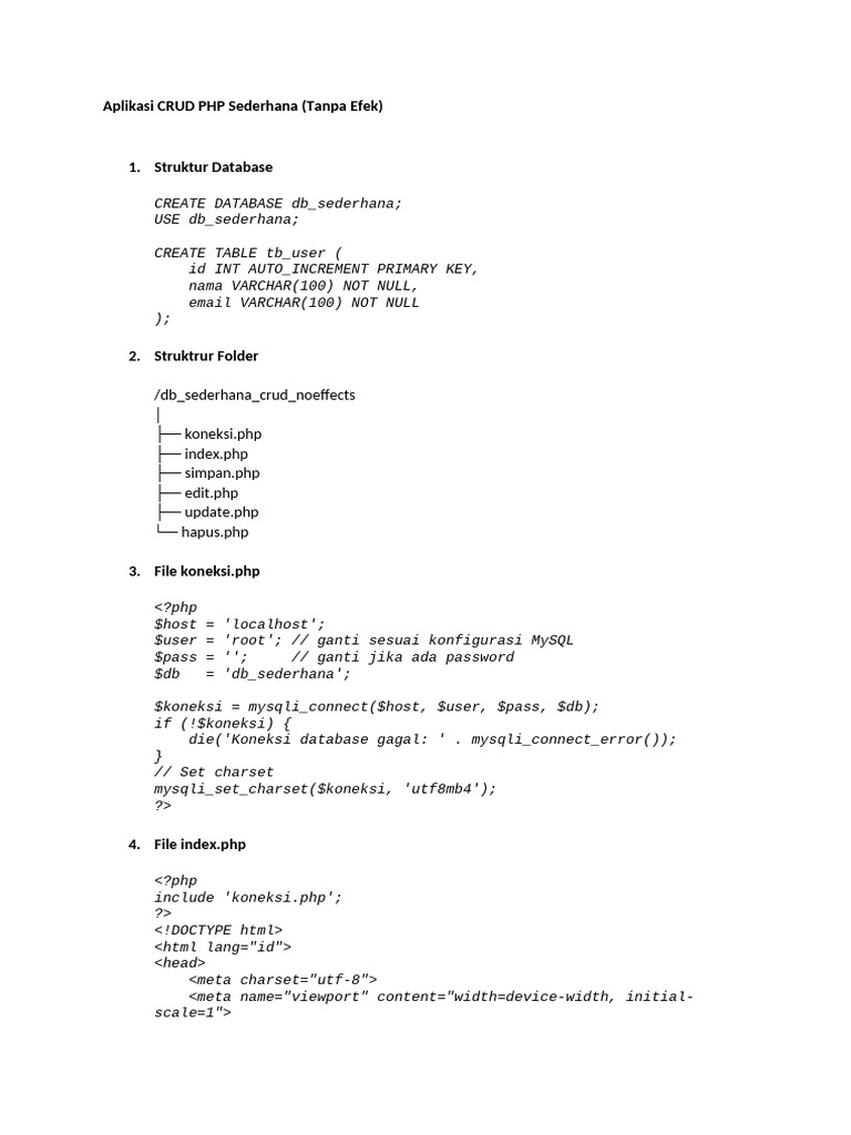 CRUD PHP Sederhana Tanpa Efek | PDF | Databases | Data Management