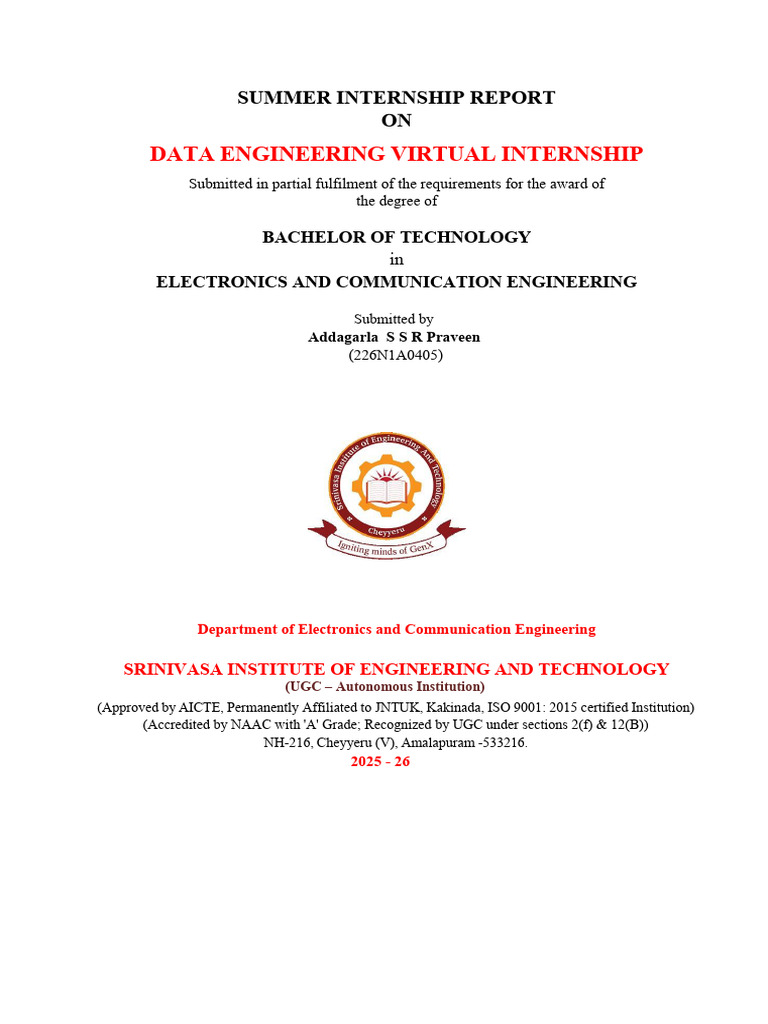 Data Engineering Summer Internship Report | PDF | Scalability | Amazon ...