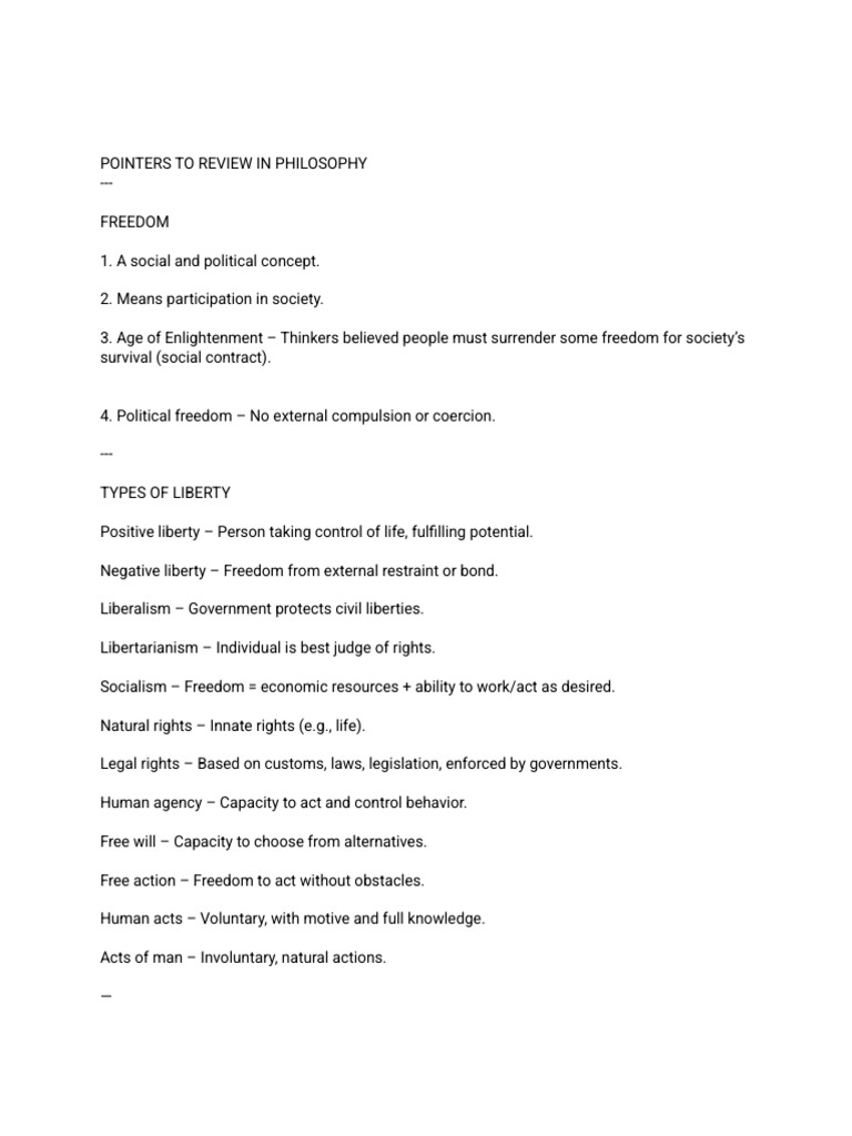 Pointers to Review in Philosophy (1) | PDF | Leadership | Liberty