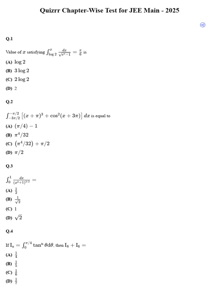 JEE Main 2025 Chapter-Wise Quiz | PDF | Calculus | Mathematical Analysis