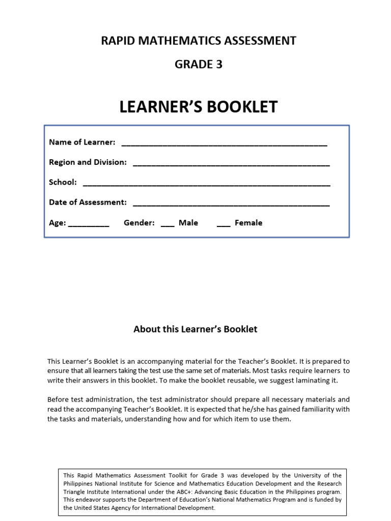 Grade 3 Rapid Math Assessment Booklet | PDF | Elementary Mathematics ...