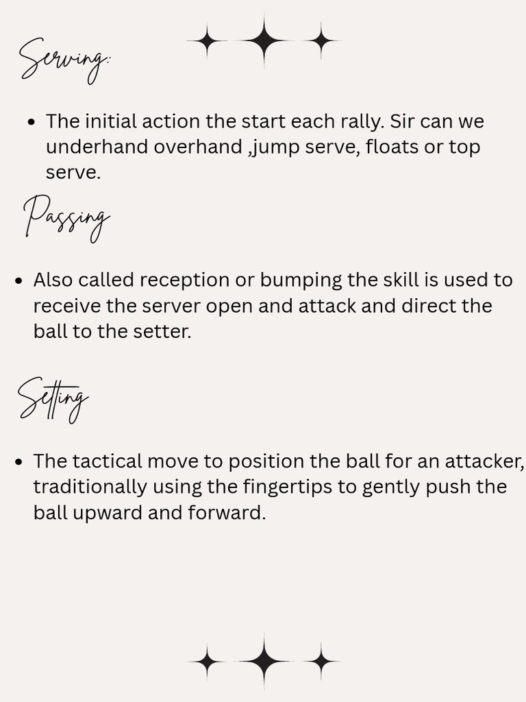 Volleyball Skills: Serving, Passing, Setting | PDF