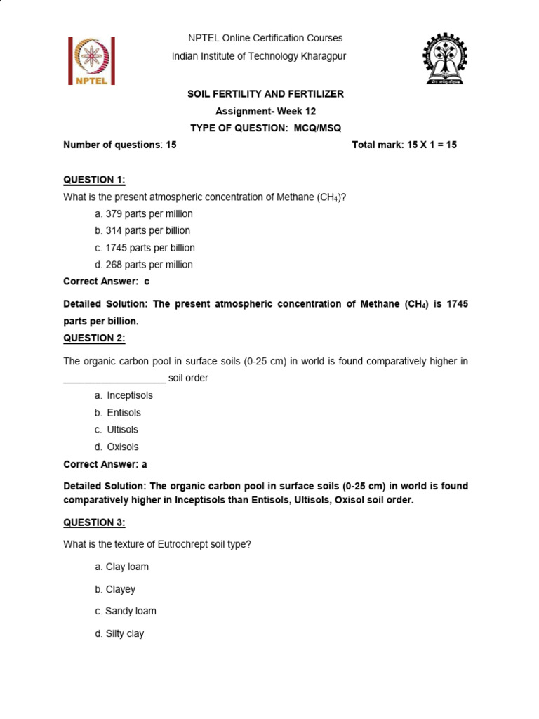 Soil Fertility and Fertilizer MCQs | PDF | Primary Production | Soil