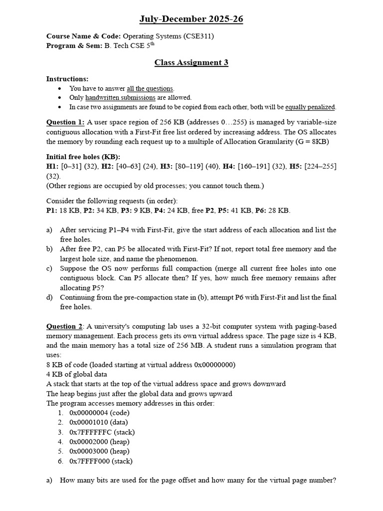 CSE311 Operating Systems Assignment 3 | PDF | Computing | Computer Science