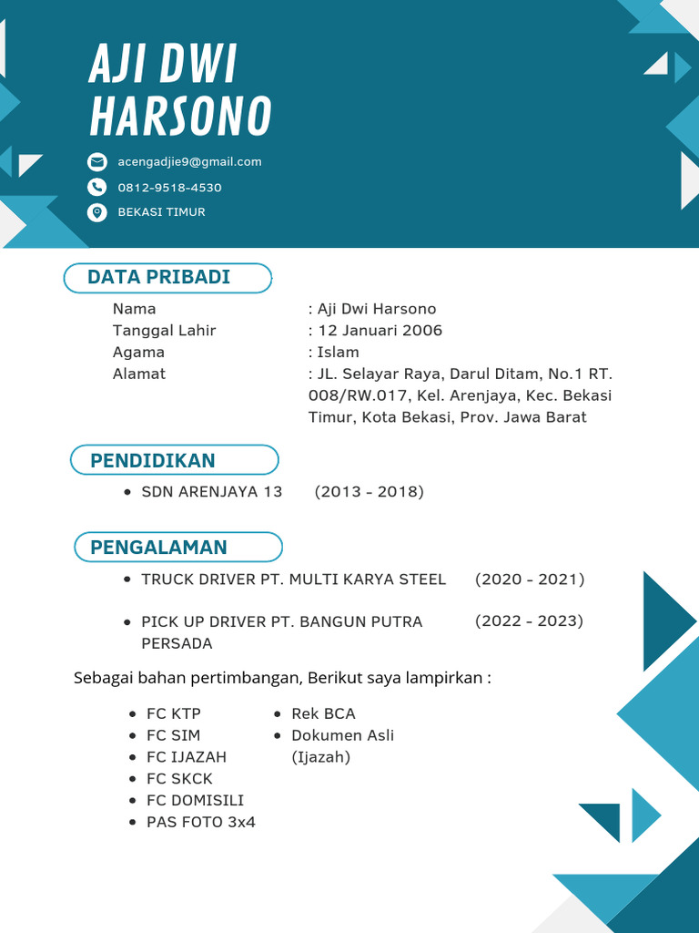 Biru Putih Geometris Modern Lulusan Baru CV Resume Riwayat Hidup | PDF