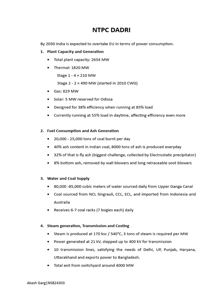 NTPC Dadri: Power Generation Insights | PDF | Coal | Electric Power ...