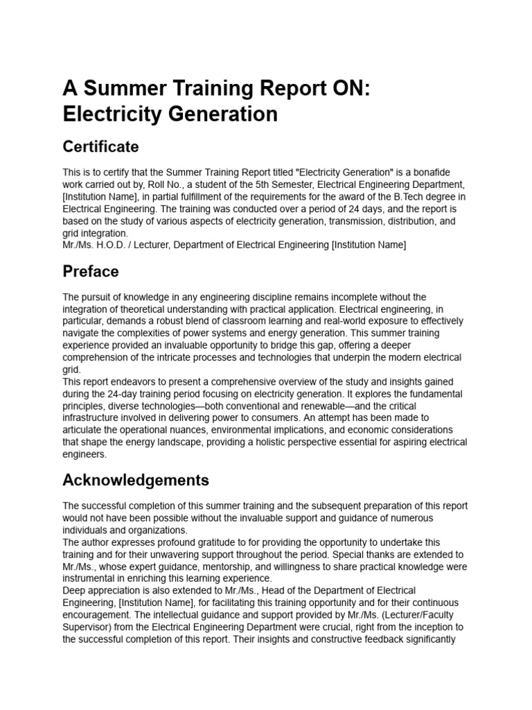 Summer Training Report on Electricity Generation | PDF | Nuclear ...