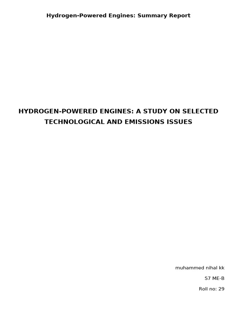 Hydrogen Engine Report With Cover PDF | PDF