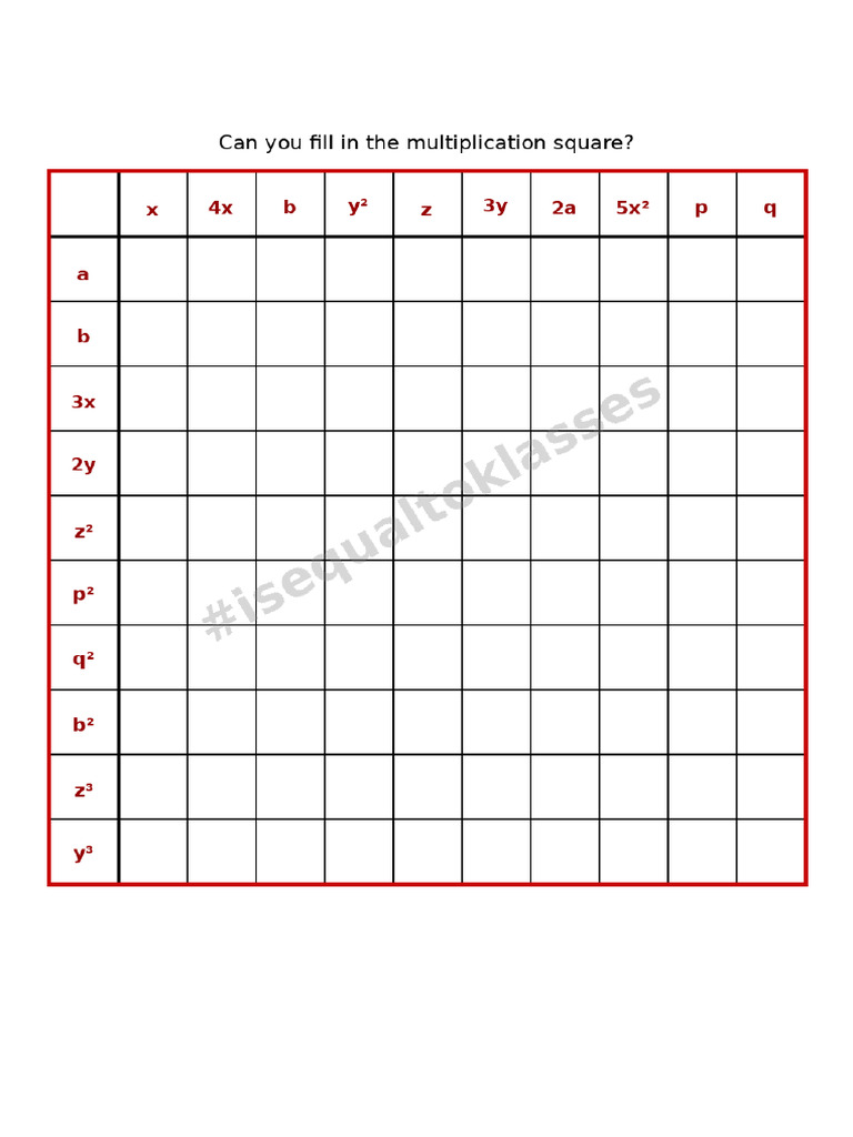 Algebraic Grid 10x10 Custom Watermarked A4 | PDF