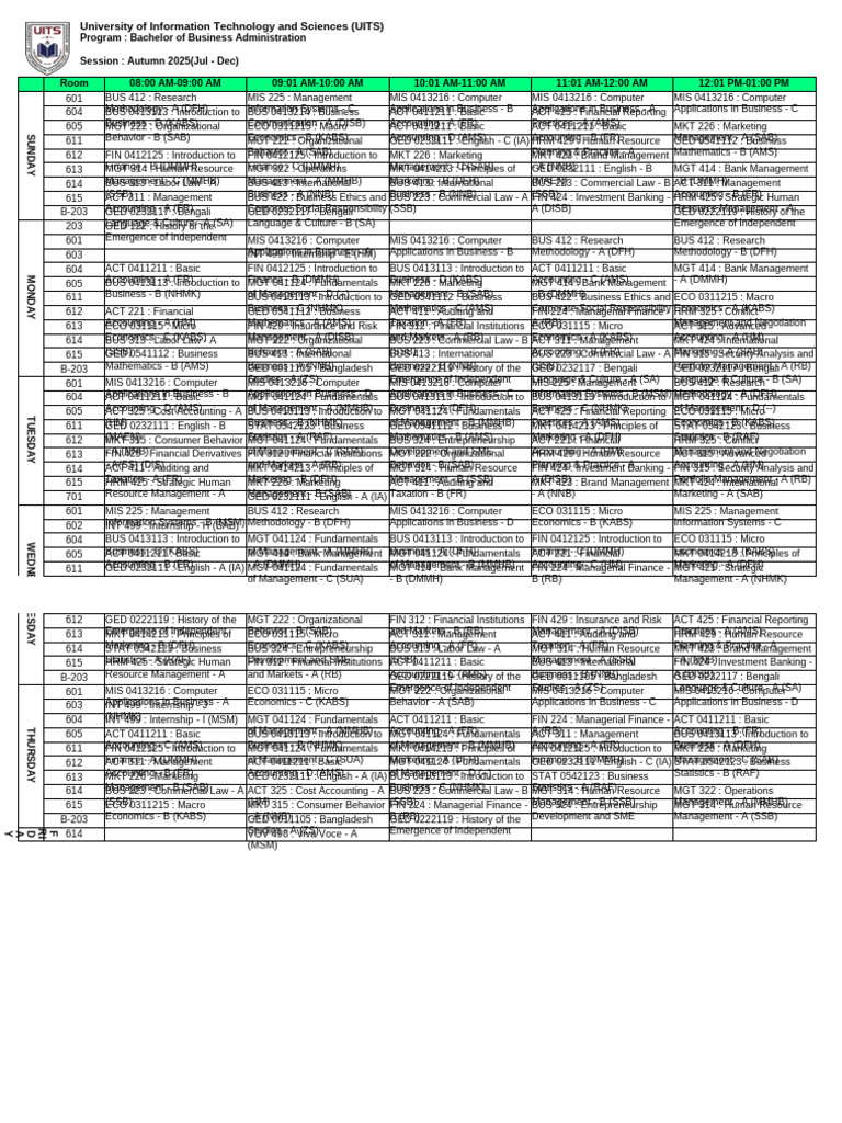 Class Routine Updated 10-08-25 | PDF | Money | Business Economics