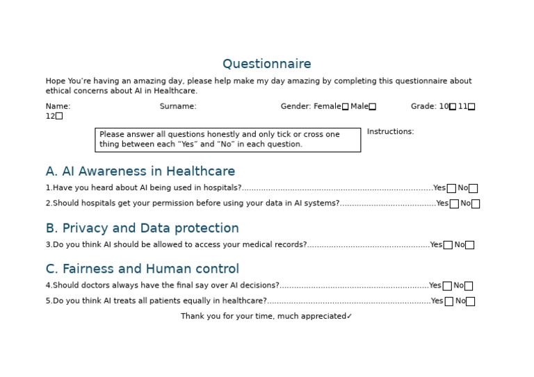 AI Ethics Questionnaire in Healthcare | PDF