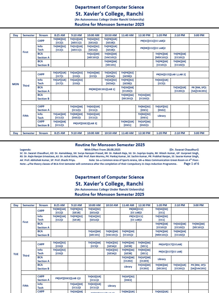 Monsoon Semester 2025 Routine | PDF