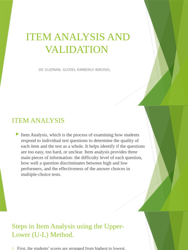 Item Analysis and Difficulty Index Guide | PDF | Multiple Choice ...