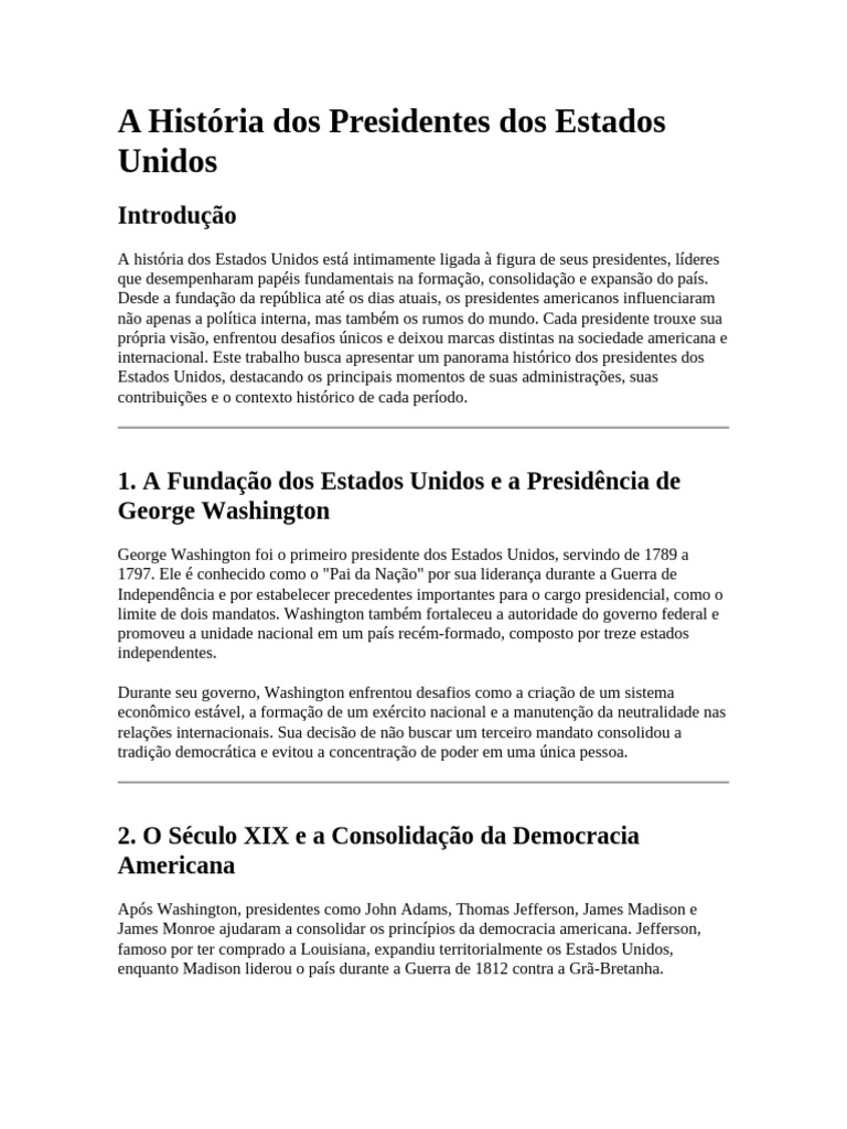 História dos Presidentes dos EUA | PDF | Os Estados Unidos | Guerra ...