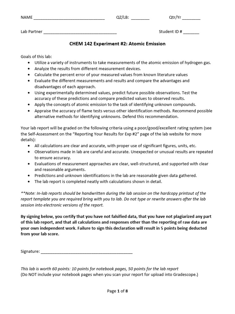 Atomic Emission Lab Report Guide | PDF | Emission Spectrum | Spectral Line