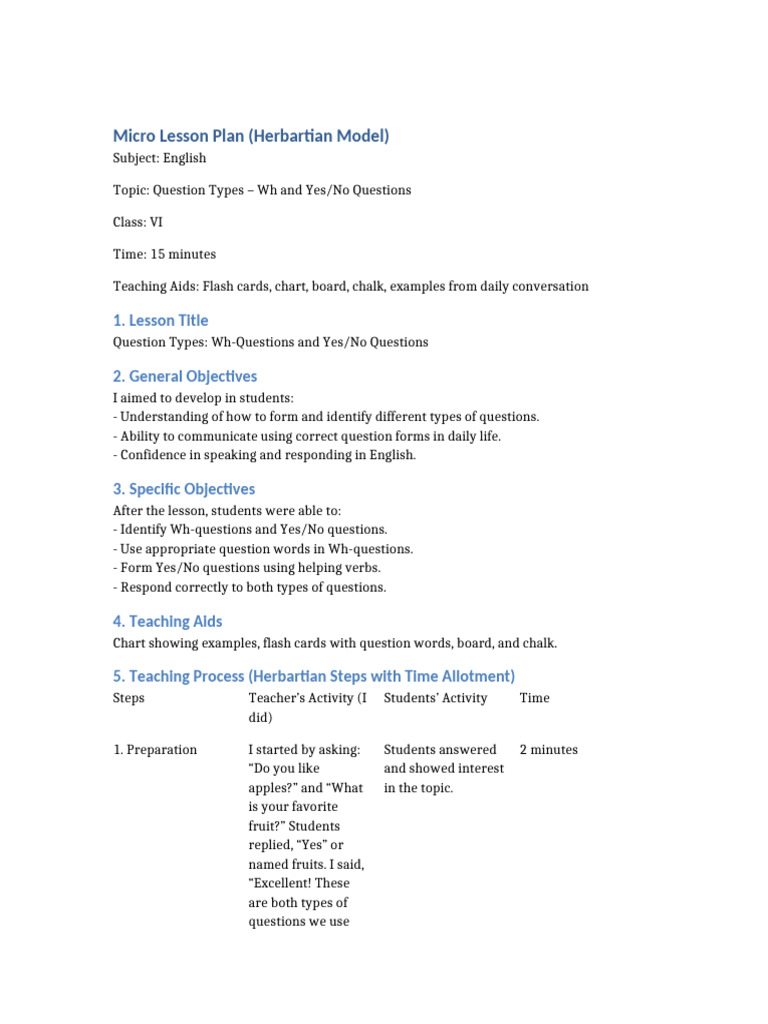 Micro_Lesson_Plan_Question_Types | PDF | Question | English Language
