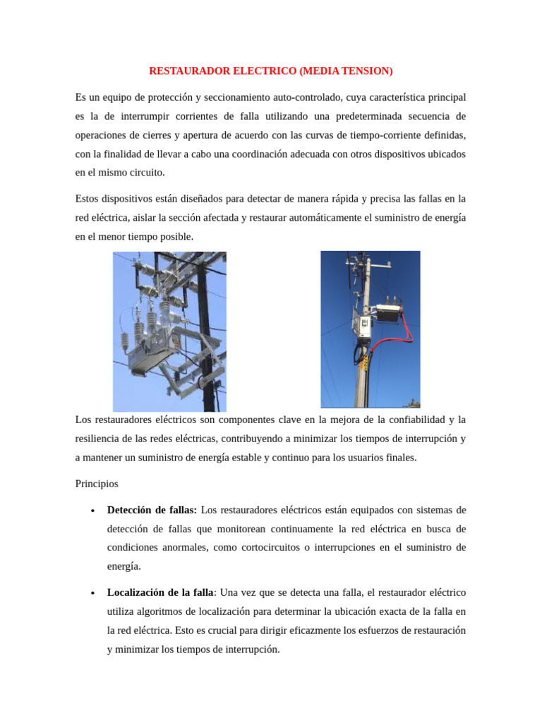 Qué es un restaurador eléctrico | PDF | Ingenieria Eléctrica | Red ...