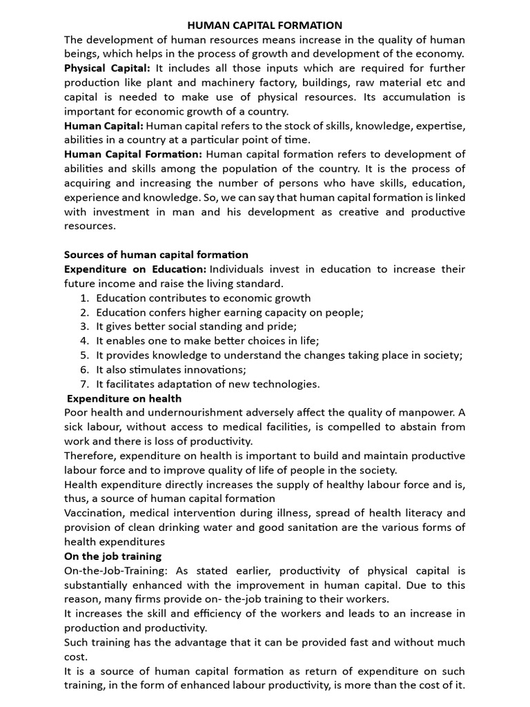 Understanding Human Capital Formation | PDF | Cost Of Living | Human ...
