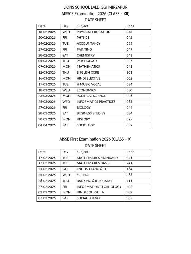 Date Sheet | PDF