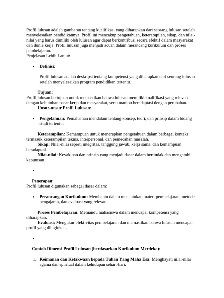 Definisi dan Unsur Profil Lulusan | PDF