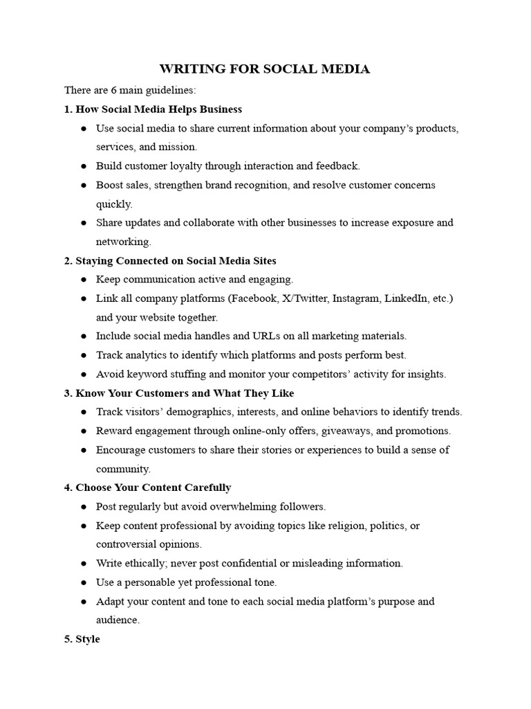 Social Media Writing Guidelines for Businesses | PDF | Social Media ...