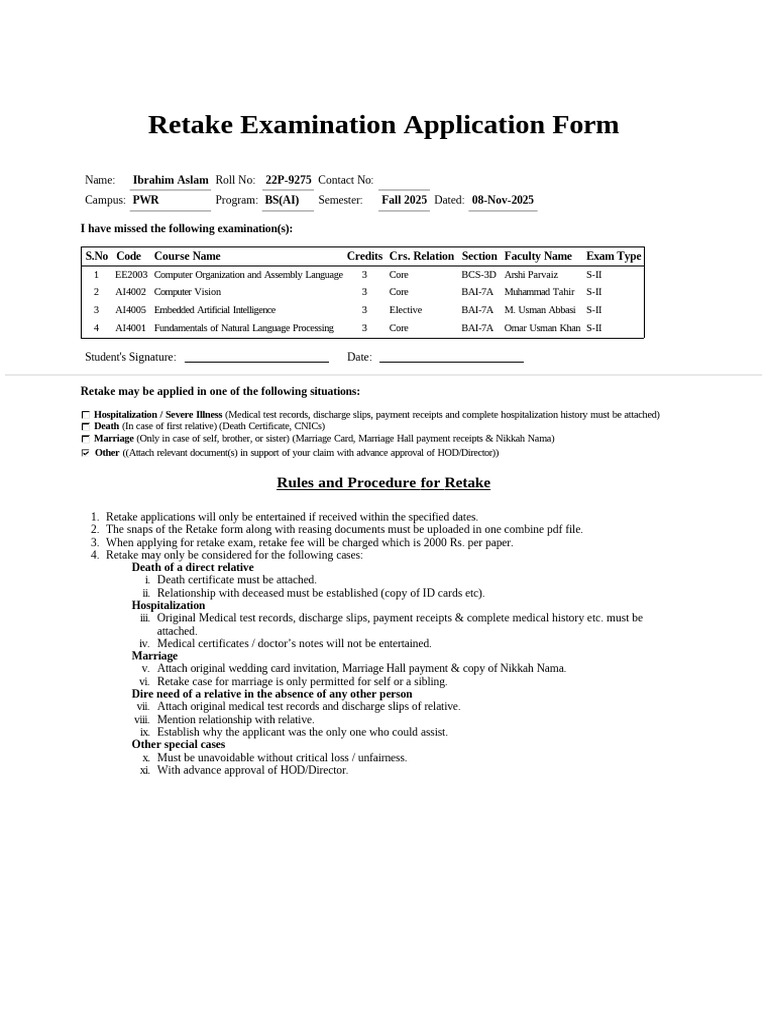 22P-9275_ExamRetakeRequestForm | PDF