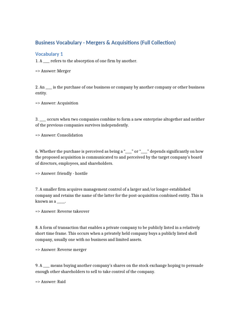 M&A Business Vocabulary Guide | PDF | Mergers And Acquisitions | Business
