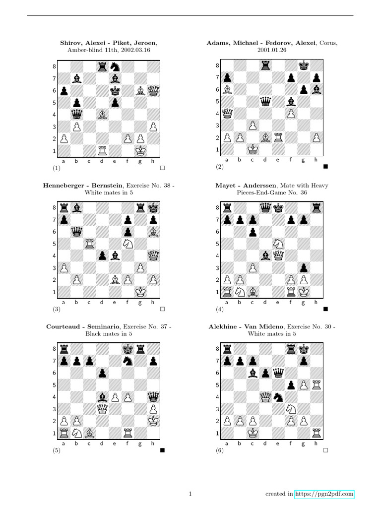 Chess Exercises: Mates in 5 Moves | PDF | Chess | Chess Theory