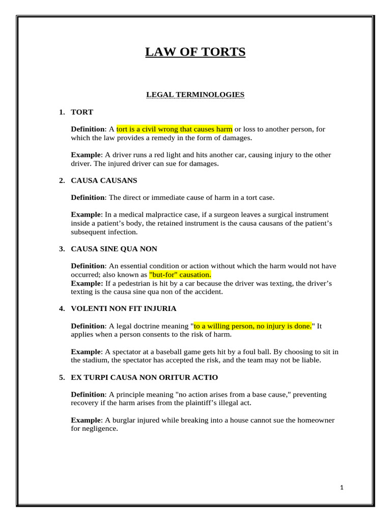 Law of Torts Notes | PDF | Tort | Trespass