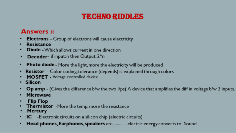 Techno Riddles: Electronics Explained | PDF