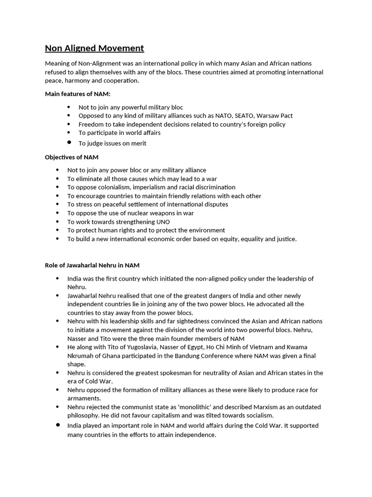 Non Aligned Movement | PDF | Non Aligned Movement | Foreign Policy