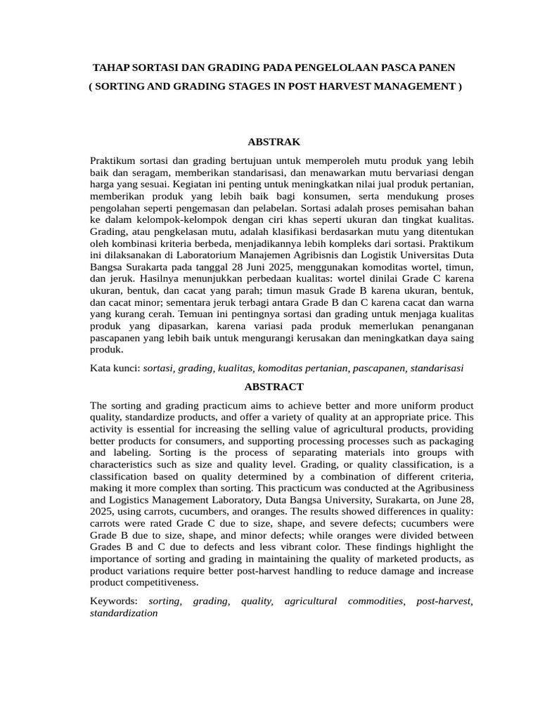 Sortasi dan Grading Pascapanen Pertanian | PDF