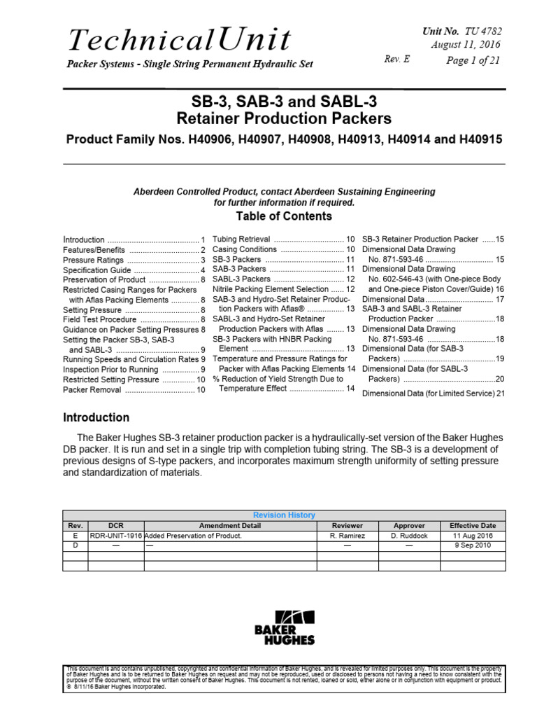 Baker Hughes SB-3 Retainer Packer Guide | PDF | Mechanical Engineering